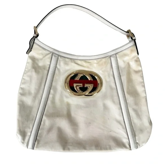 Vintage Gucci Britt Off White Hobo Shoulder Handbag Oversized GG 162740 - Picture 3 of 11